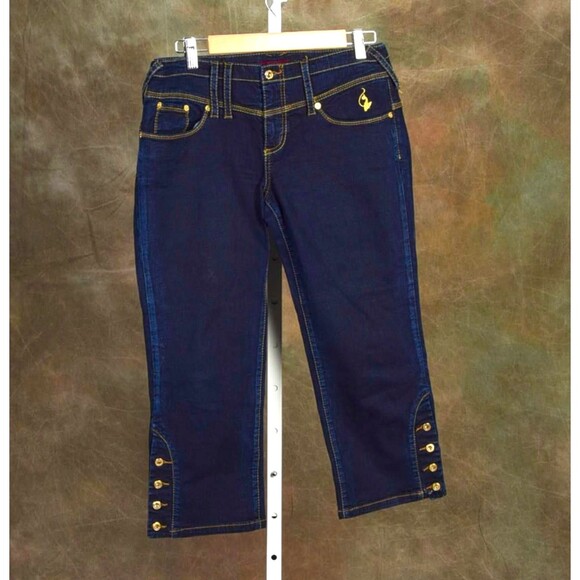Baby Phat Juniors Dark Wash Wide Leg Capri Pant Size 11 - Picture 1 of 5